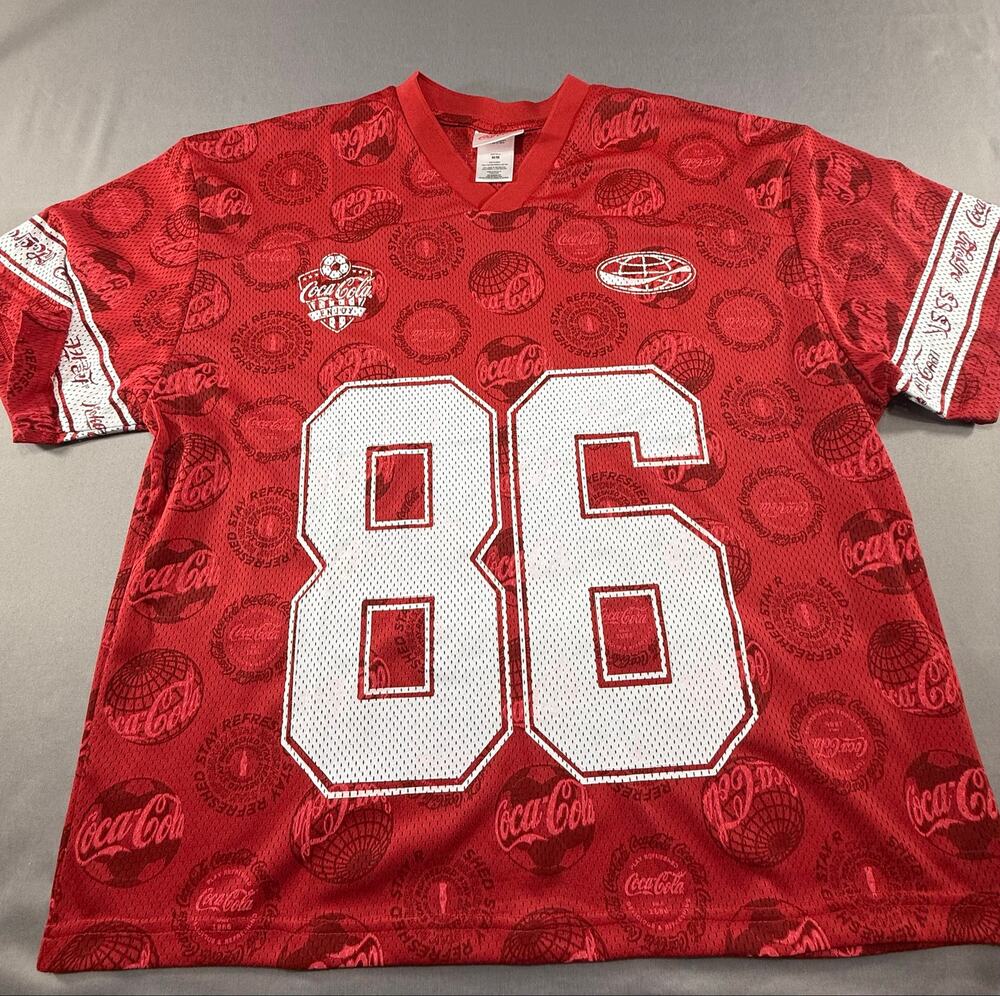Coca-Cola Team Enjoy Mesh Football Jersey Men’s M Red #86 NWT All Over Print